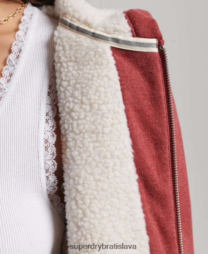 Superdry ženy nevyhnutná mikina na zips s podšívkou Borg 6B4ZTR5779 oblečenie červená