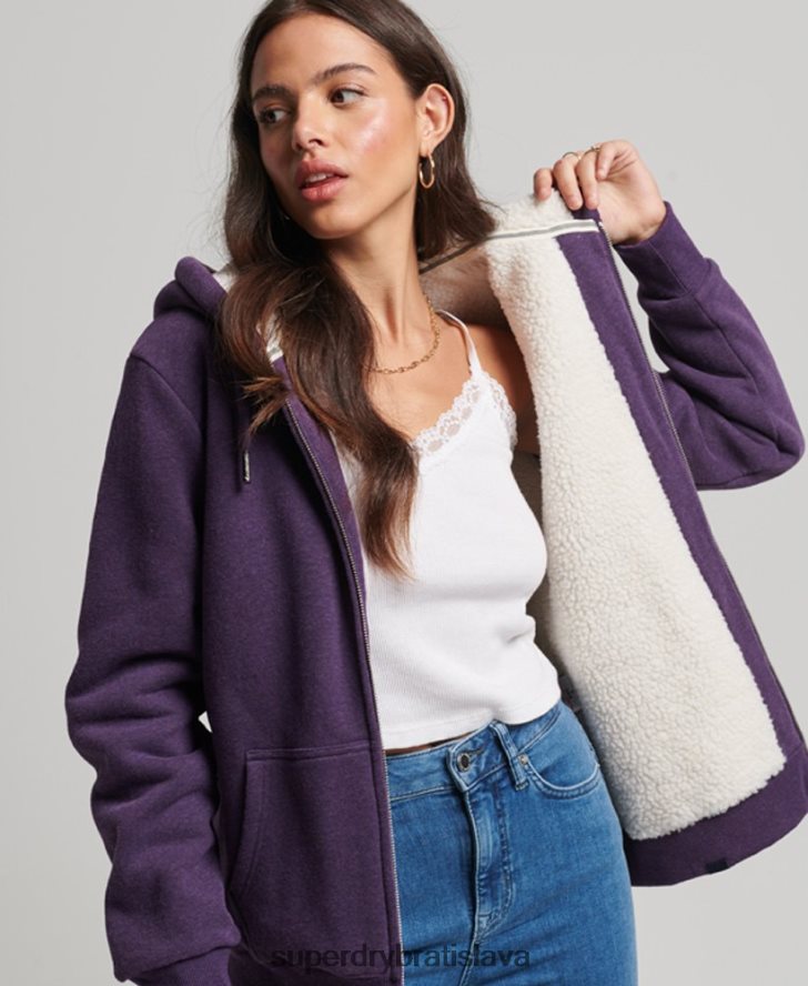 Superdry ženy nevyhnutná mikina na zips s podšívkou Borg 6B4ZTR5818 oblečenie Fialová