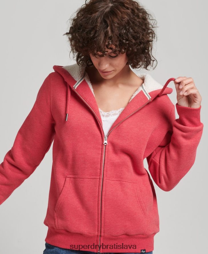 Superdry ženy nevyhnutná mikina na zips s podšívkou Borg 6B4ZTR5842 oblečenie červená