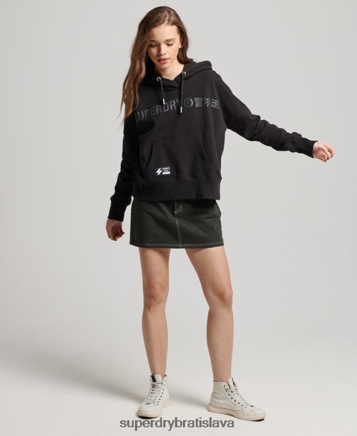 Superdry ženy nezávislá mikina s kapucňou z fólie s logom 6B4ZTR5780 oblečenie čierna