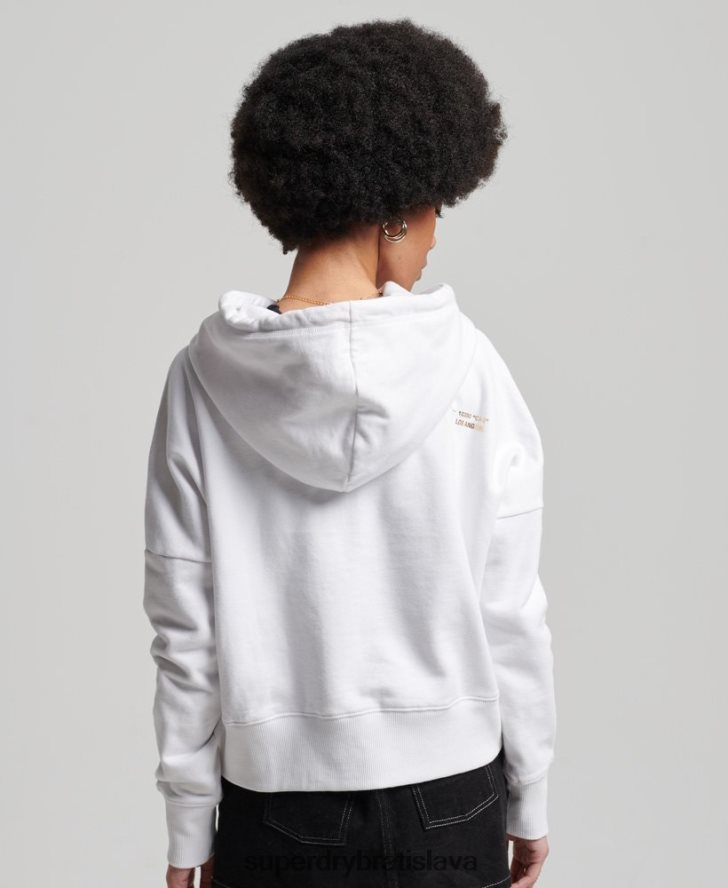 Superdry ženy nezávislá mikina s kapucňou z fólie s logom 6B4ZTR5844 oblečenie biely