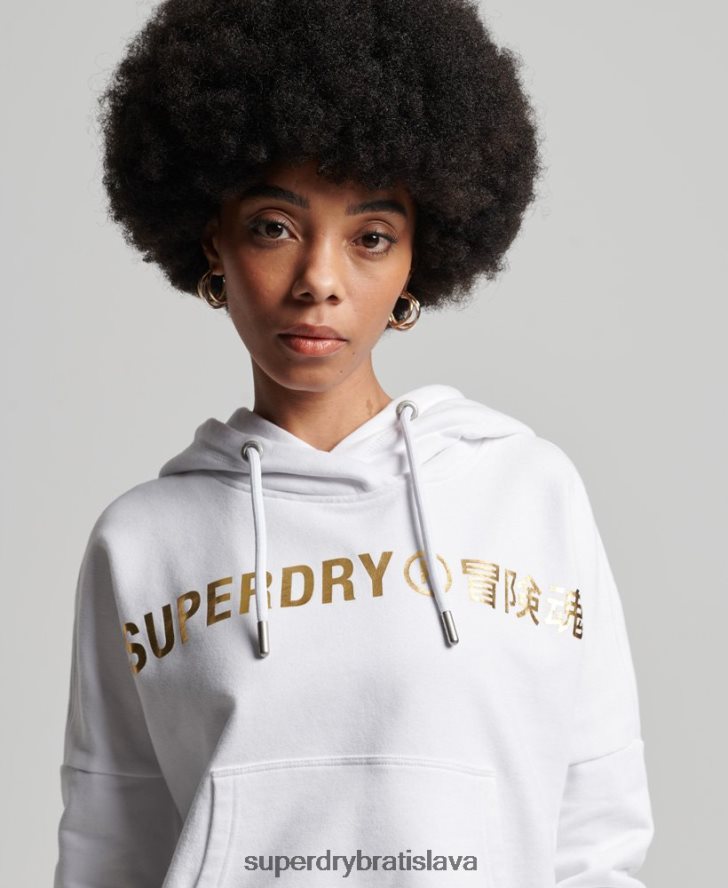 Superdry ženy nezávislá mikina s kapucňou z fólie s logom 6B4ZTR5844 oblečenie biely