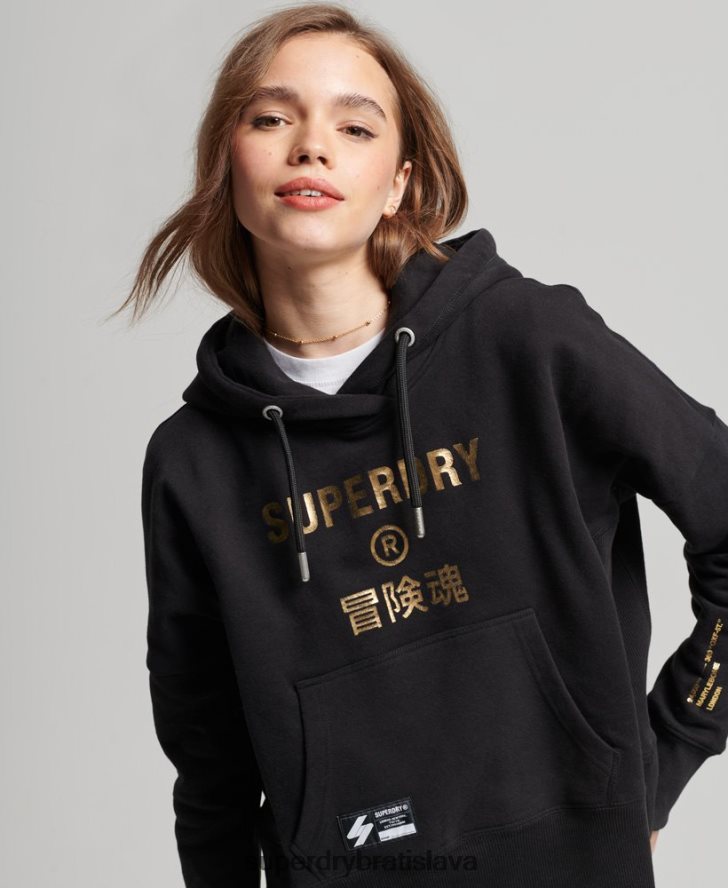 Superdry ženy nezávislá mikina s kapucňou z fólie s logom 6B4ZTR5871 oblečenie čierna