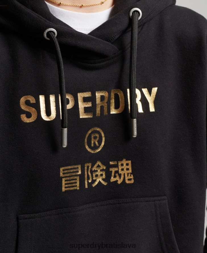 Superdry ženy nezávislá mikina s kapucňou z fólie s logom 6B4ZTR5871 oblečenie čierna