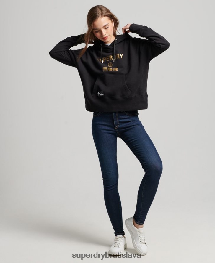Superdry ženy nezávislá mikina s kapucňou z fólie s logom 6B4ZTR5871 oblečenie čierna