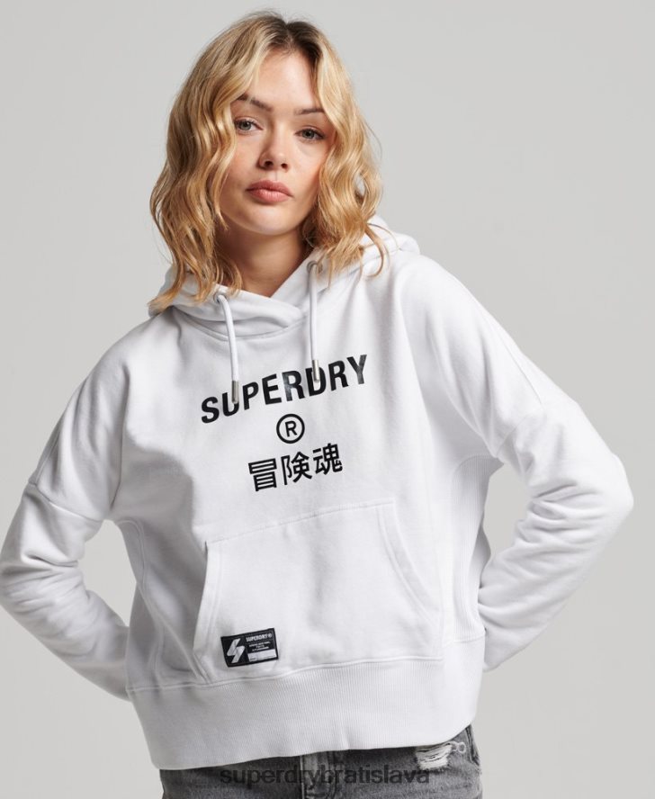 Superdry ženy nezávislá mikina s kapucňou z fólie s logom 6B4ZTR5894 oblečenie biely