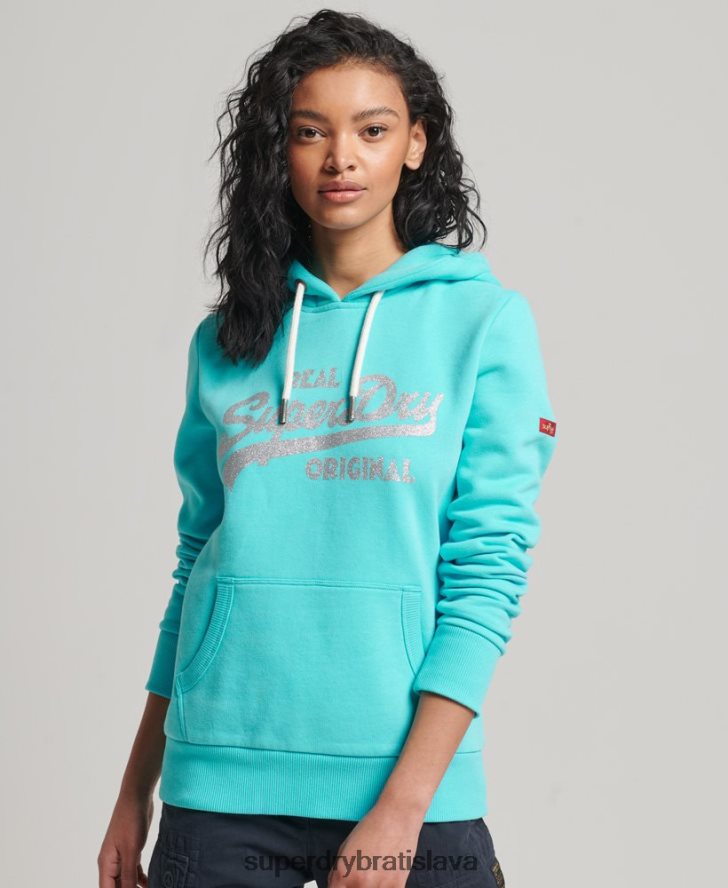 Superdry ženy originálna mikina s vintage logom 6B4ZTR3423 oblečenie tyrkysová