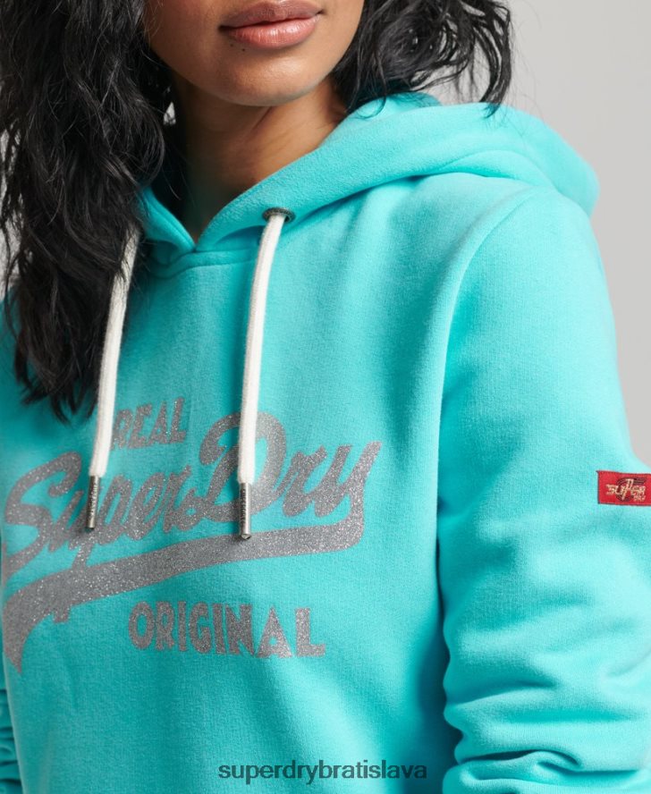 Superdry ženy originálna mikina s vintage logom 6B4ZTR3423 oblečenie tyrkysová