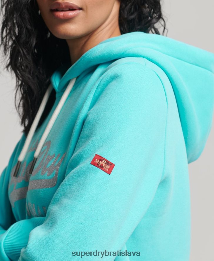Superdry ženy originálna mikina s vintage logom 6B4ZTR3423 oblečenie tyrkysová