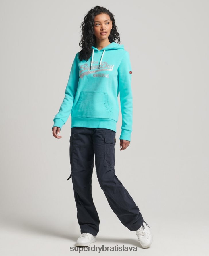 Superdry ženy originálna mikina s vintage logom 6B4ZTR3423 oblečenie tyrkysová