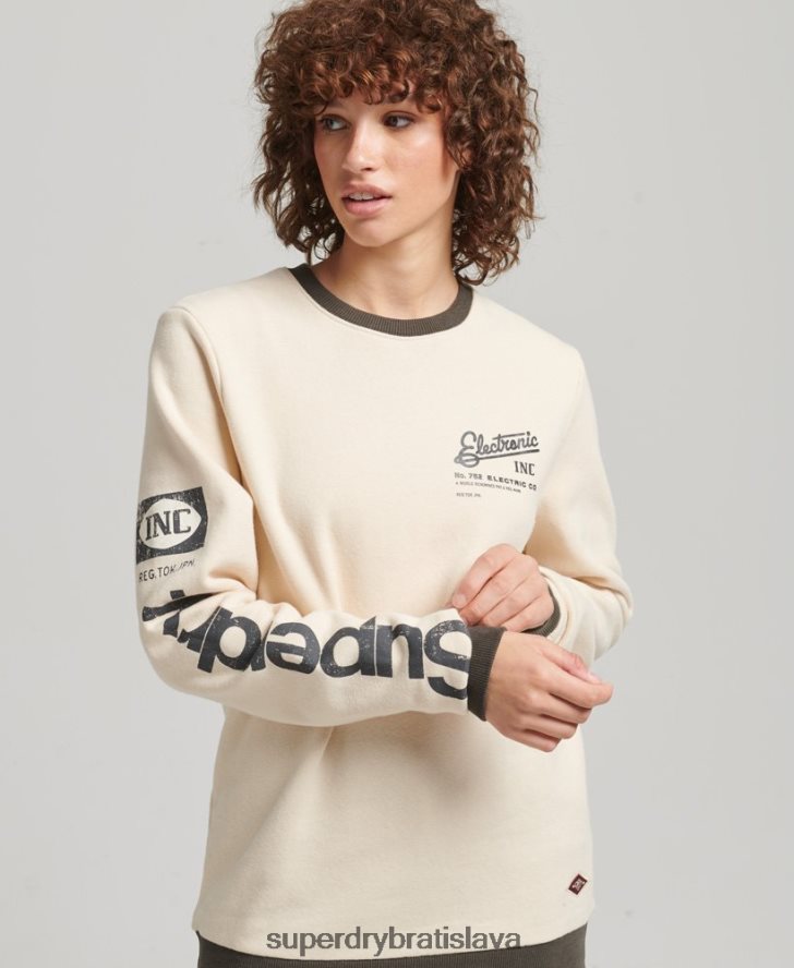 Superdry ženy oversized core logo americká klasická mikina 6B4ZTR6134 oblečenie krém