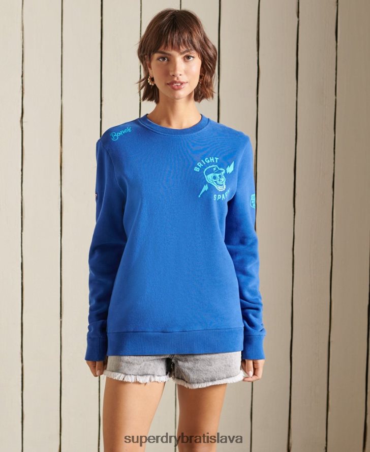 Superdry ženy oversized mikina boho a rock crew 6B4ZTR6167 oblečenie svetlo modrá