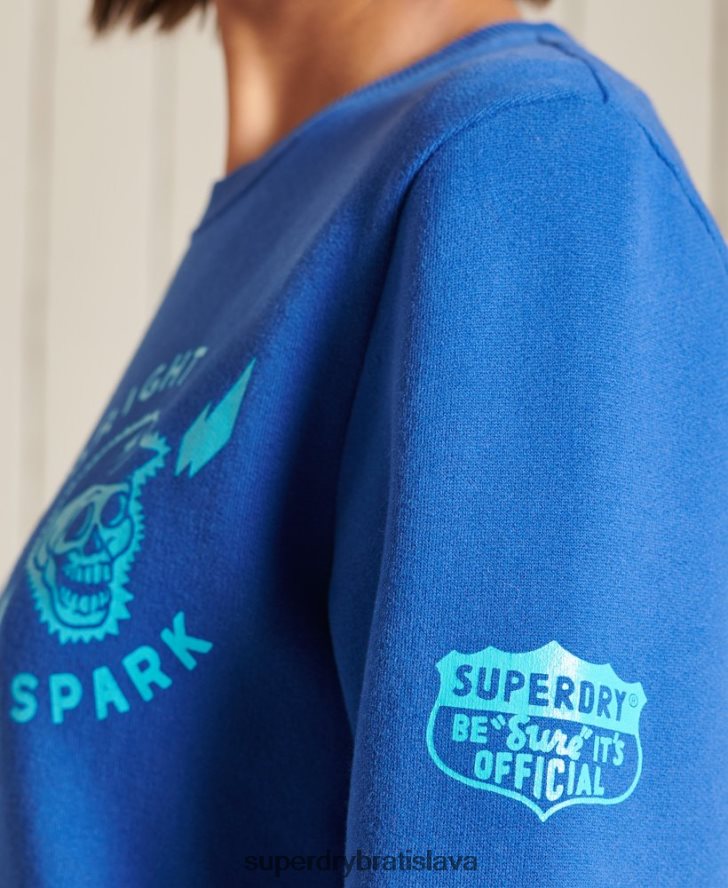 Superdry ženy oversized mikina boho a rock crew 6B4ZTR6167 oblečenie svetlo modrá