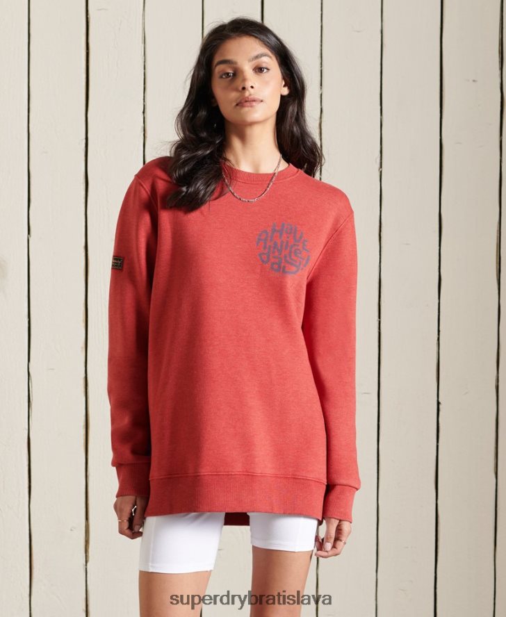 Superdry ženy oversized mikina horskej posádky 6B4ZTR6049 oblečenie červená