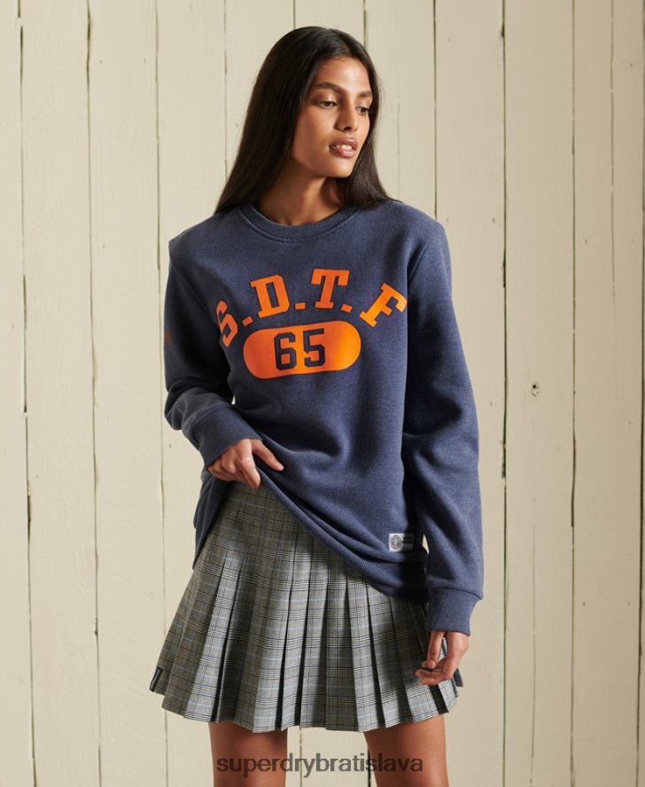 Superdry ženy oversized mikina pre atletickú posádku 6B4ZTR6054 oblečenie Modrá