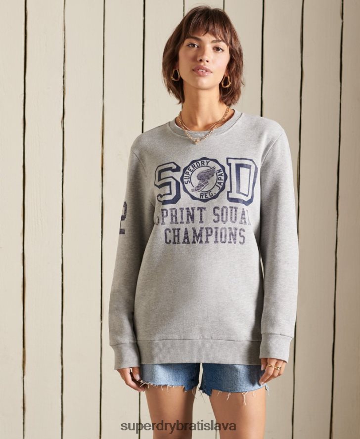 Superdry ženy oversized mikina pre atletickú posádku 6B4ZTR6169 oblečenie sivá