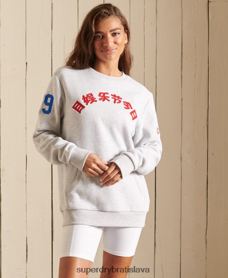 Superdry ženy oversized vintage logo source crew mikina 6B4ZTR6143 oblečenie svetlo šedá
