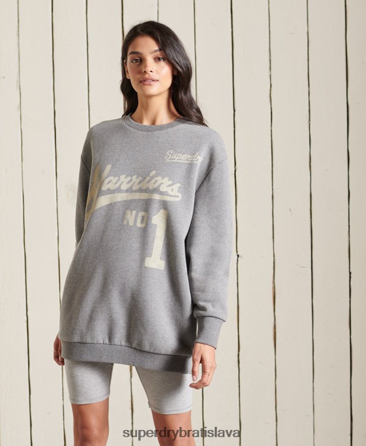Superdry ženy oversized vysokoškolská mikina 6B4ZTR5815 oblečenie tmavošedý