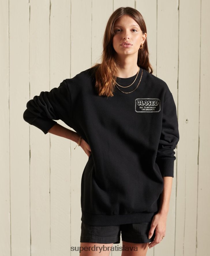 Superdry ženy oversized workwear crew mikina 6B4ZTR6075 oblečenie čierna