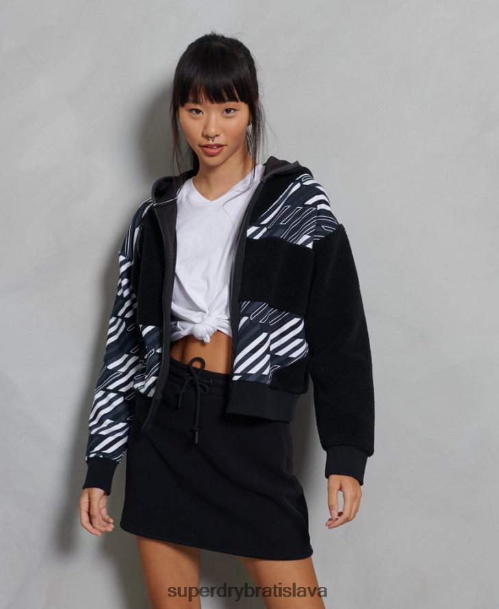Superdry ženy športová mikina s kapucňou na zips s energetickým rebrom 6B4ZTR6181 oblečenie čierna