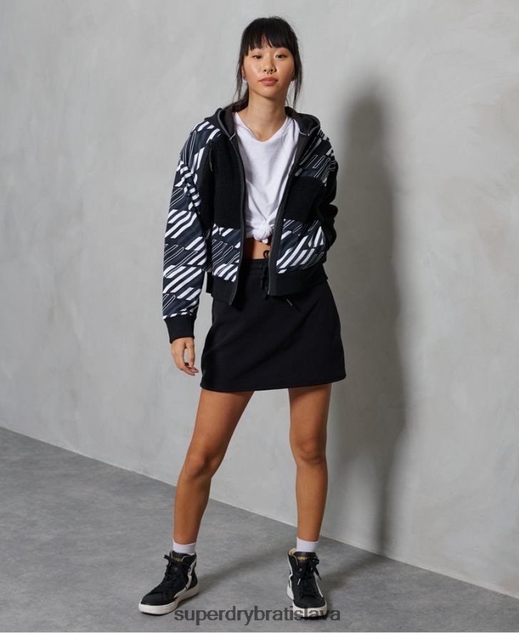 Superdry ženy športová mikina s kapucňou na zips s energetickým rebrom 6B4ZTR6181 oblečenie čierna