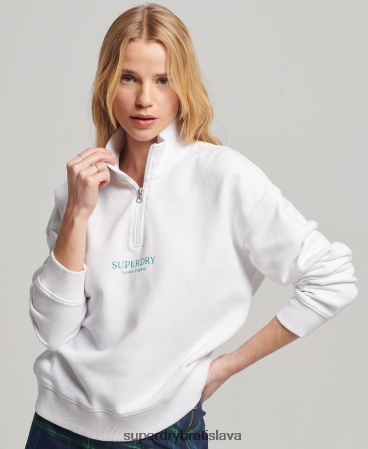 Superdry ženy Športový top s polovičným zipsom 6B4ZTR3356 oblečenie biely