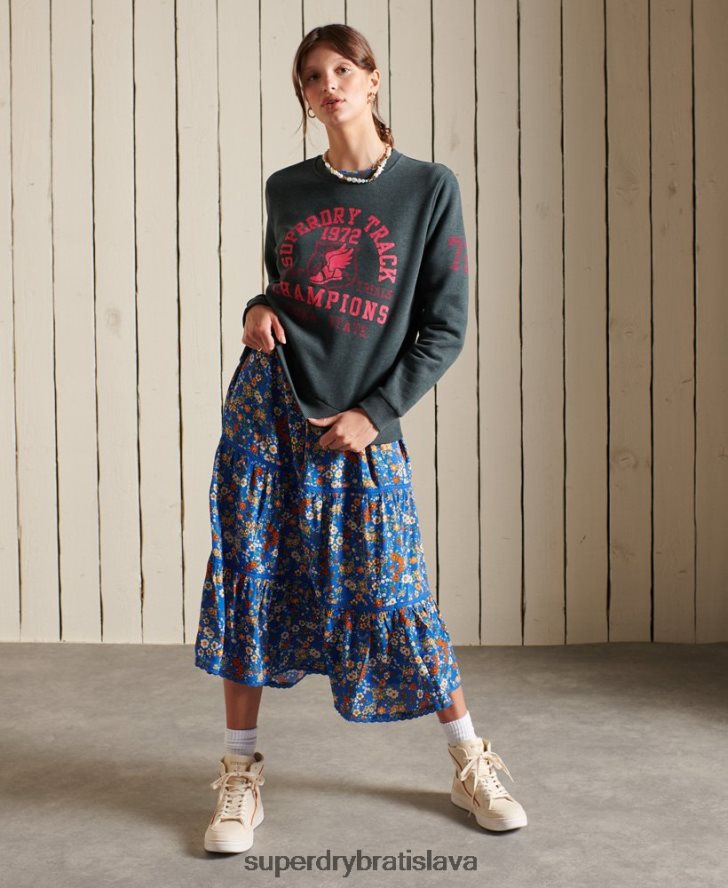 Superdry ženy pretekárska mikina pre posádku 6B4ZTR6107 oblečenie zelená