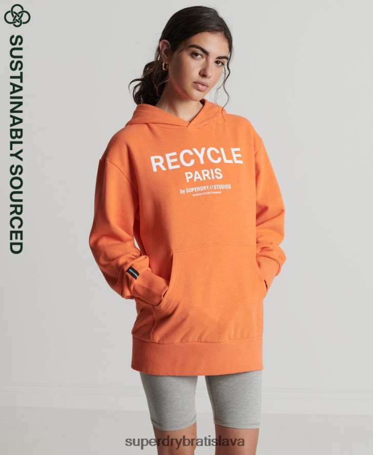Superdry ženy recyklovaná mestská mikina s kapucňou 6B4ZTR5905 oblečenie oranžová