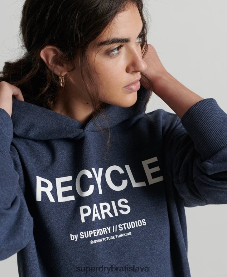 Superdry ženy recyklovaná mestská mikina s kapucňou 6B4ZTR5906 oblečenie Modrá