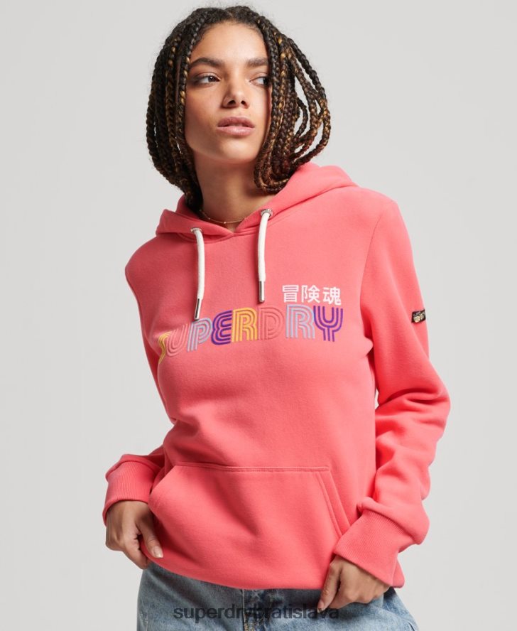 Superdry ženy retro dúhová mikina s kapucňou 6B4ZTR3332 oblečenie Ružová