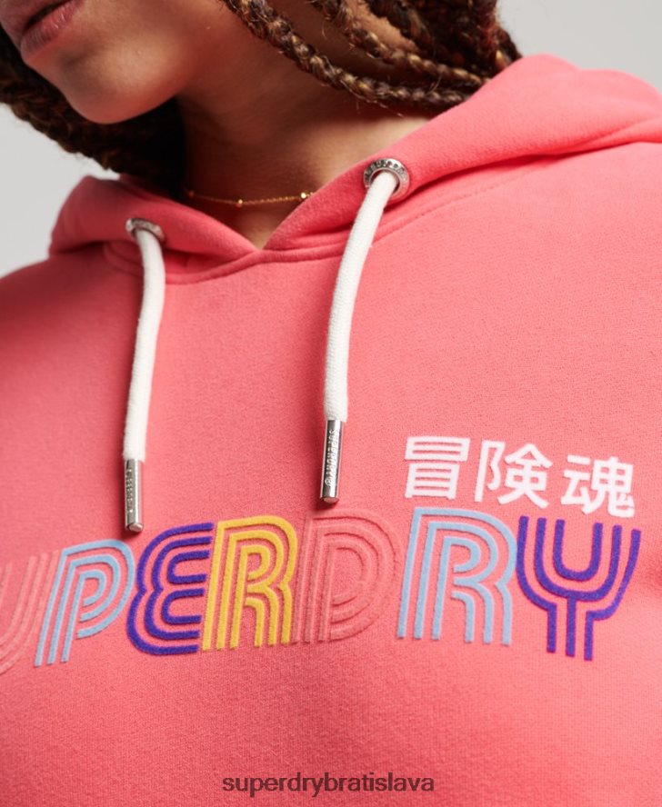 Superdry ženy retro dúhová mikina s kapucňou 6B4ZTR3332 oblečenie Ružová