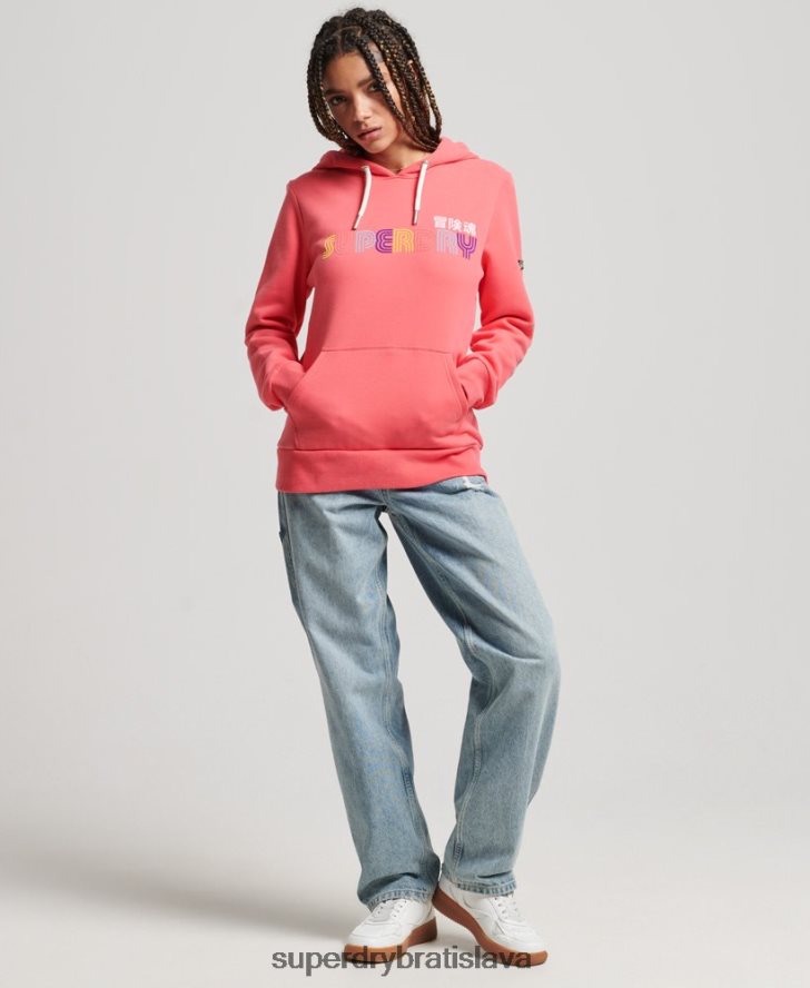 Superdry ženy retro dúhová mikina s kapucňou 6B4ZTR3332 oblečenie Ružová