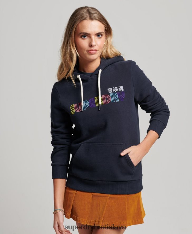 Superdry ženy retro dúhová mikina s kapucňou 6B4ZTR3350 oblečenie námorníctvo