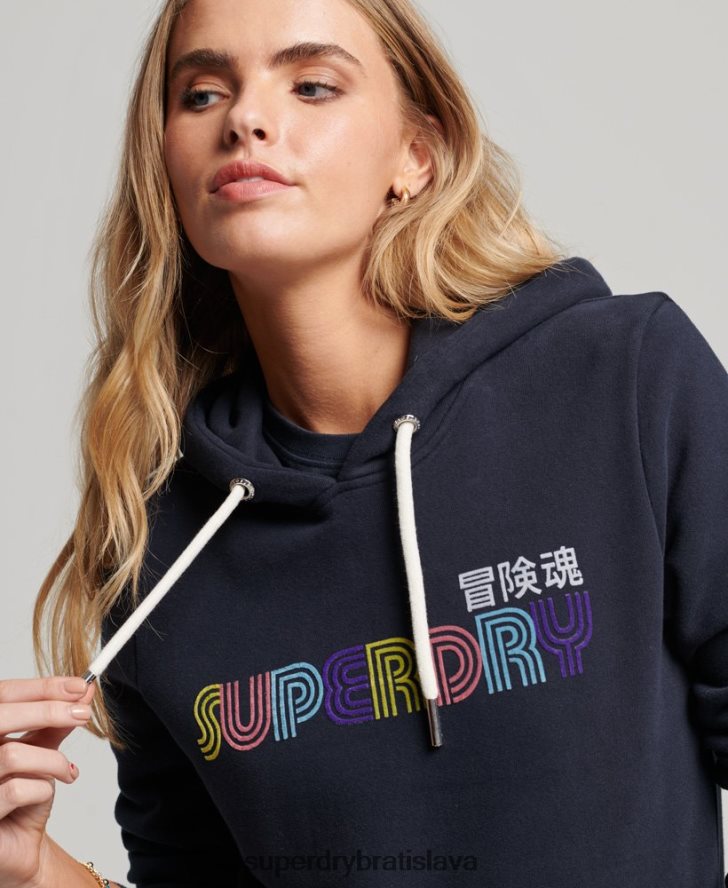 Superdry ženy retro dúhová mikina s kapucňou 6B4ZTR3350 oblečenie námorníctvo