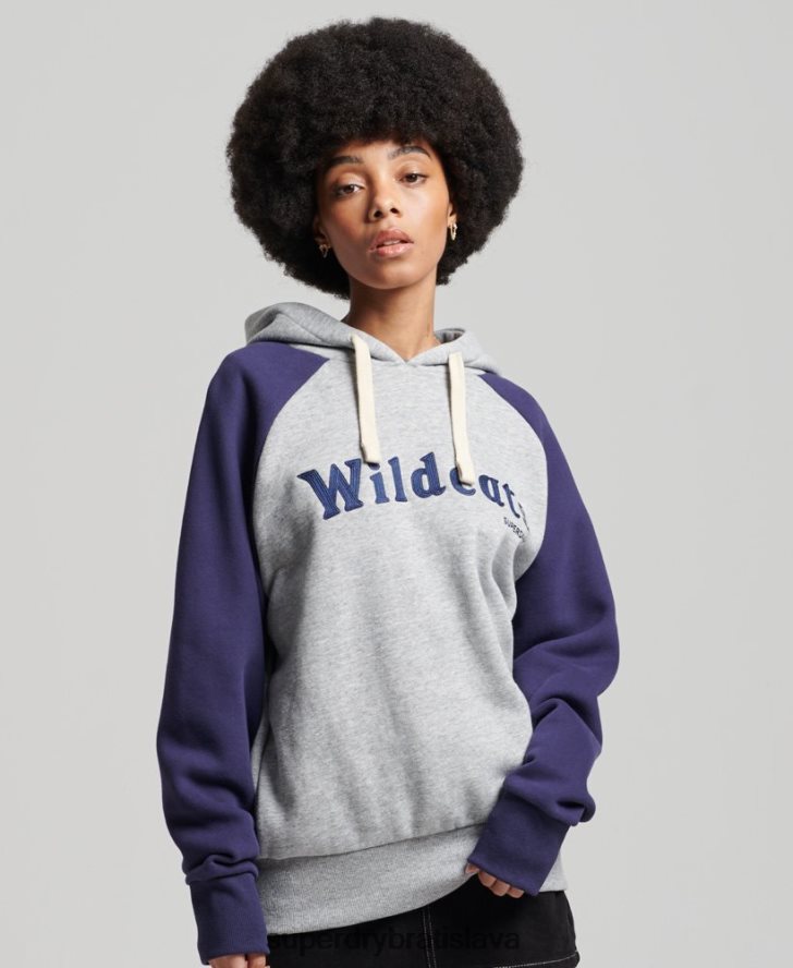Superdry ženy ročník vysokoškolskej raglánovej mikiny s kapucňou 6B4ZTR5778 oblečenie sivá