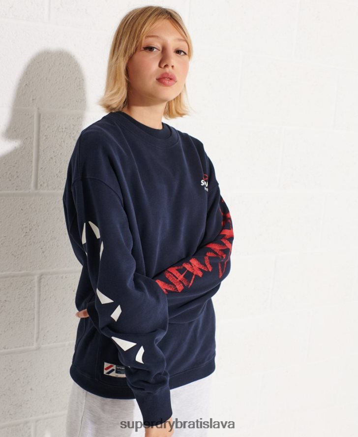 Superdry ženy strikeout oversized crew mikina 6B4ZTR5832 oblečenie námorníctvo