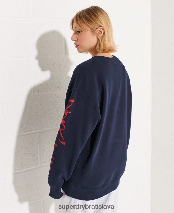 Superdry ženy strikeout oversized crew mikina 6B4ZTR5832 oblečenie námorníctvo