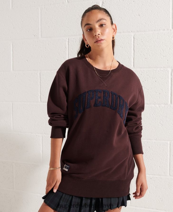 Superdry ženy univerzitná klenba voľná crew mikina 6B4ZTR5935 oblečenie červená