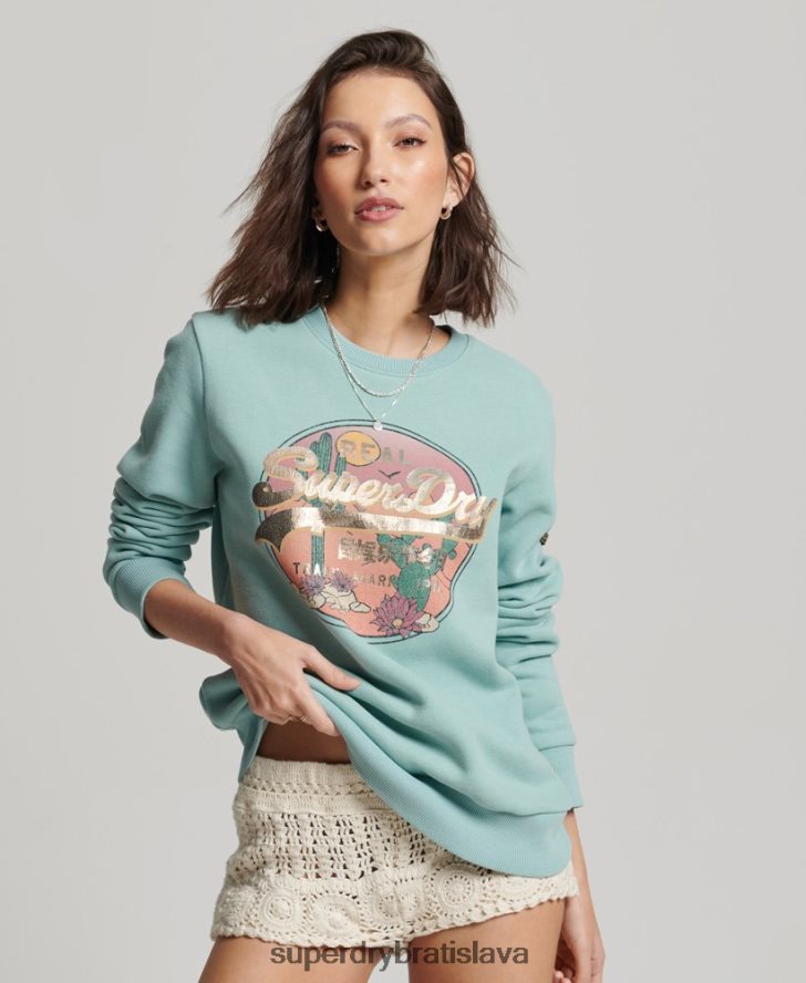 Superdry ženy výpravná mikina s vintage logom 6B4ZTR2253 oblečenie zelená