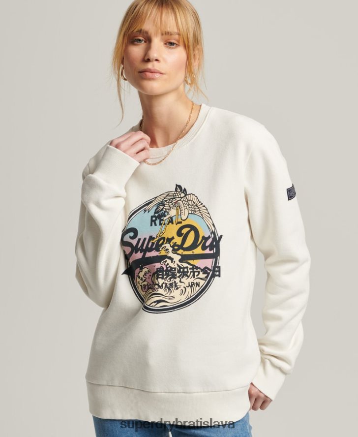 Superdry ženy výpravná mikina s vintage logom 6B4ZTR3456 oblečenie krém