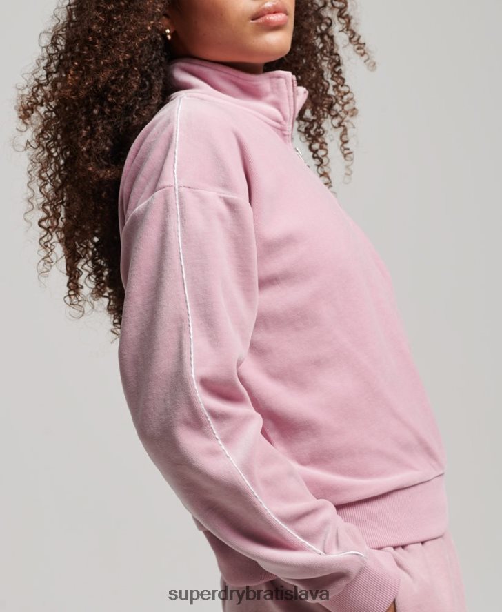 Superdry ženy velúrová henley mikina 6B4ZTR3361 oblečenie Ružová