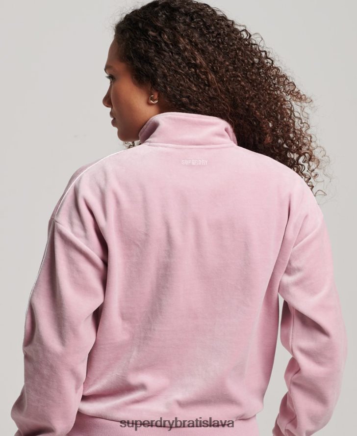Superdry ženy velúrová henley mikina 6B4ZTR3361 oblečenie Ružová