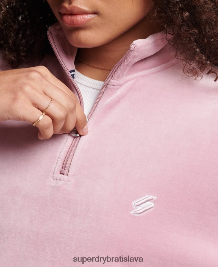Superdry ženy velúrová henley mikina 6B4ZTR3361 oblečenie Ružová