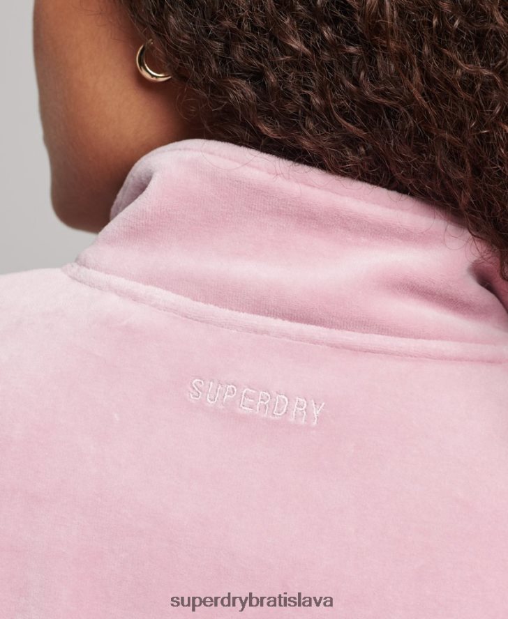 Superdry ženy velúrová henley mikina 6B4ZTR3361 oblečenie Ružová