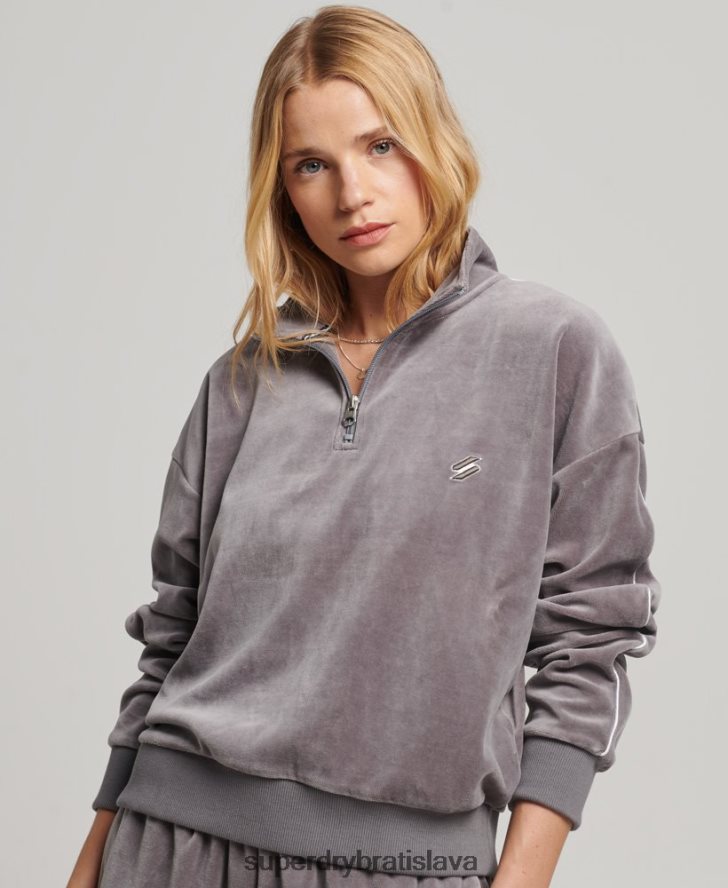 Superdry ženy velúrová henley mikina 6B4ZTR3362 oblečenie sivá