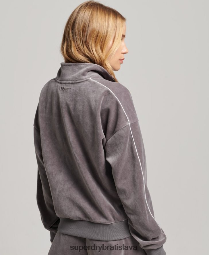 Superdry ženy velúrová henley mikina 6B4ZTR3362 oblečenie sivá