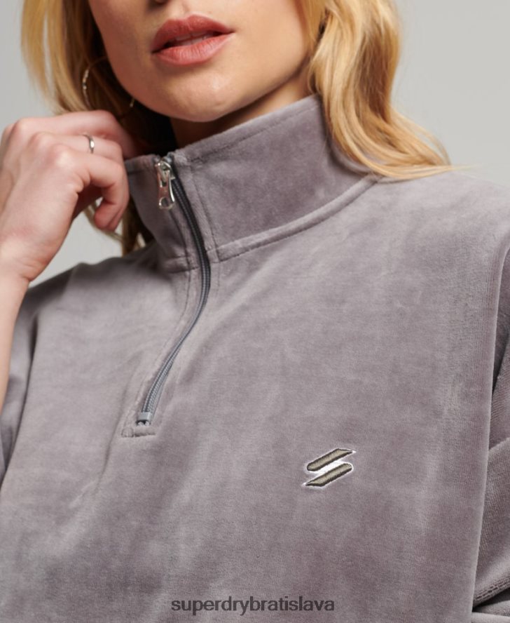 Superdry ženy velúrová henley mikina 6B4ZTR3362 oblečenie sivá