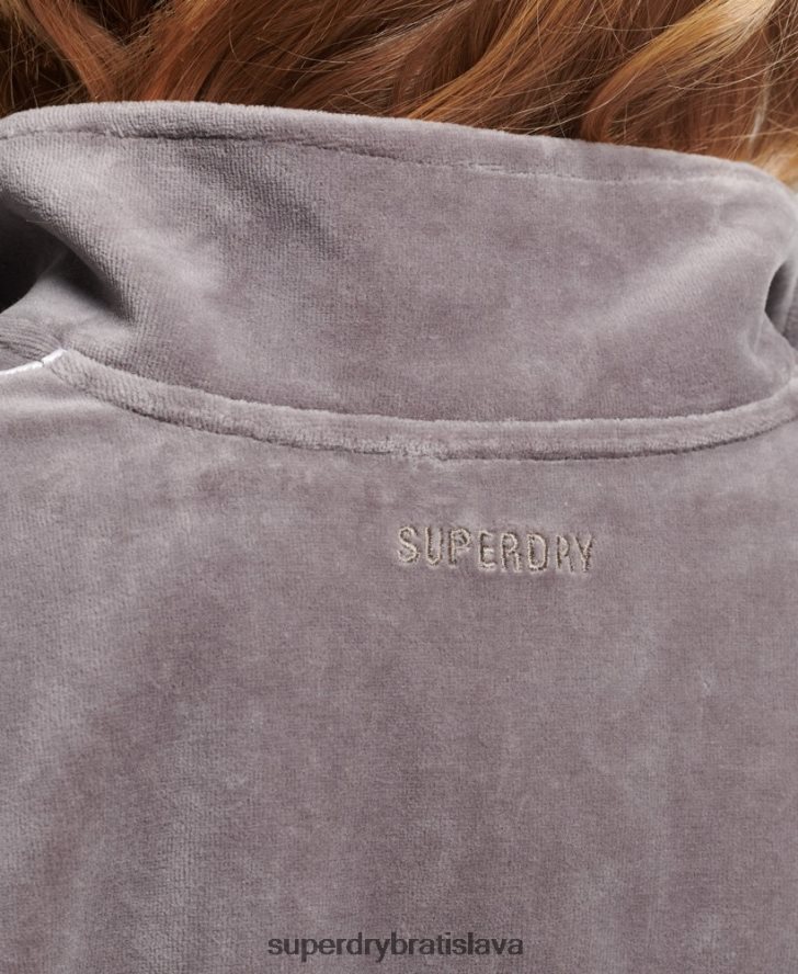 Superdry ženy velúrová henley mikina 6B4ZTR3362 oblečenie sivá