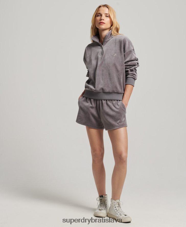 Superdry ženy velúrová henley mikina 6B4ZTR3362 oblečenie sivá