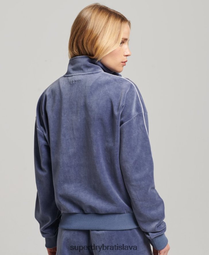 Superdry ženy velúrová henley mikina 6B4ZTR3363 oblečenie Modrá